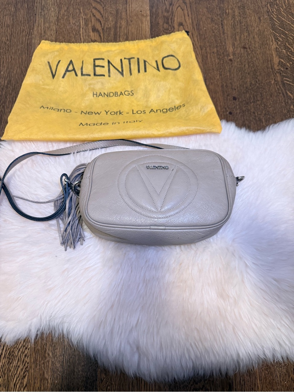 Valentino Light Gray Leather Crossbody with Tassel